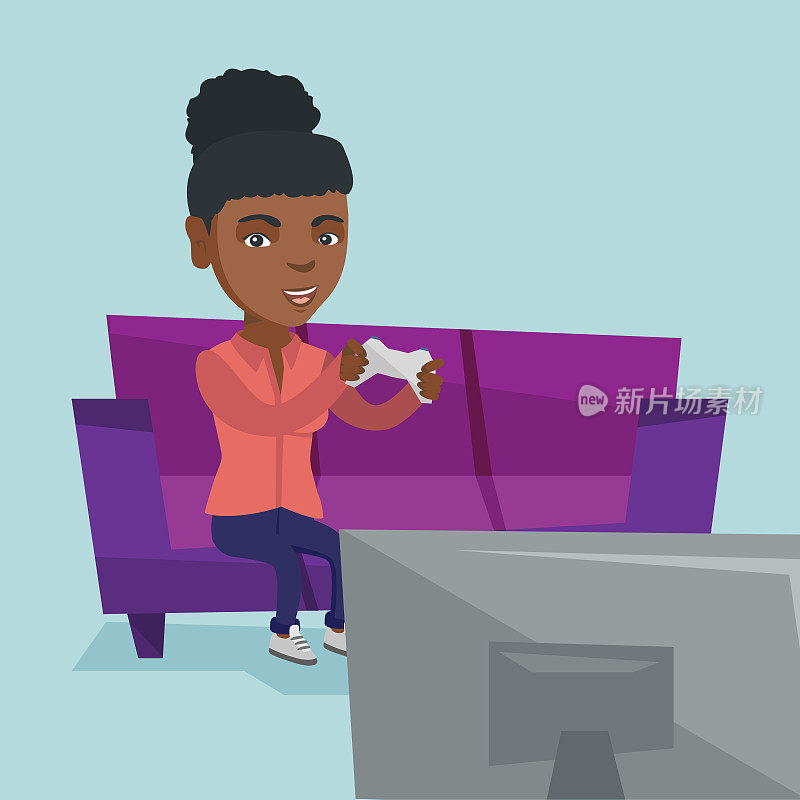 Young african-american woman playing video game